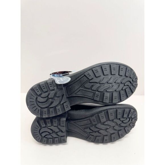 Easy Streets Booties Size 5 Black Block Heel Faux Fur Lug Outsole Faux Leather - Picture 8 of 8